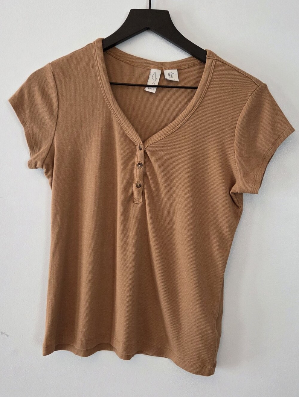 Joie Women's Brown Ribbed Short-Sleeve V-Neck Henley Shirt Size M